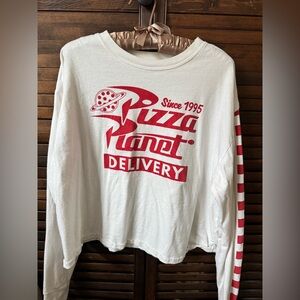 Disney Pizza Planet White and Red Long Sleeve crop top